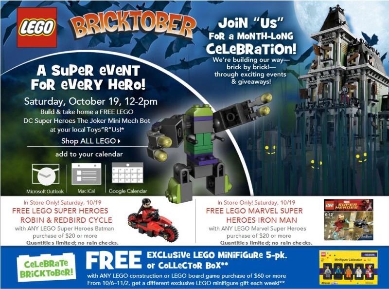 ToysRUs LEGO Superheroes Bricktober 10-19 Promo