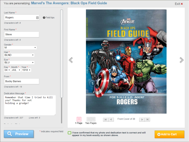 Put Me In The Story (Avengers Black Ops Field Guide) - 1 personalization page